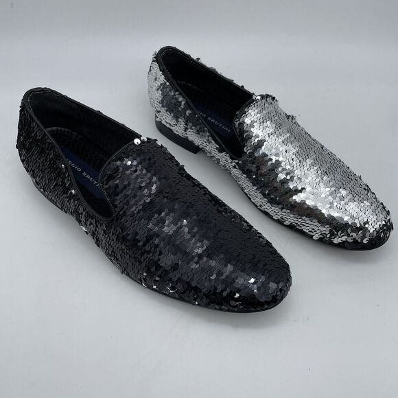 Giorgio Brutini Sequin Dress Shoes Loafers Men\'s 8M Black to Silver Party Prom main image 6